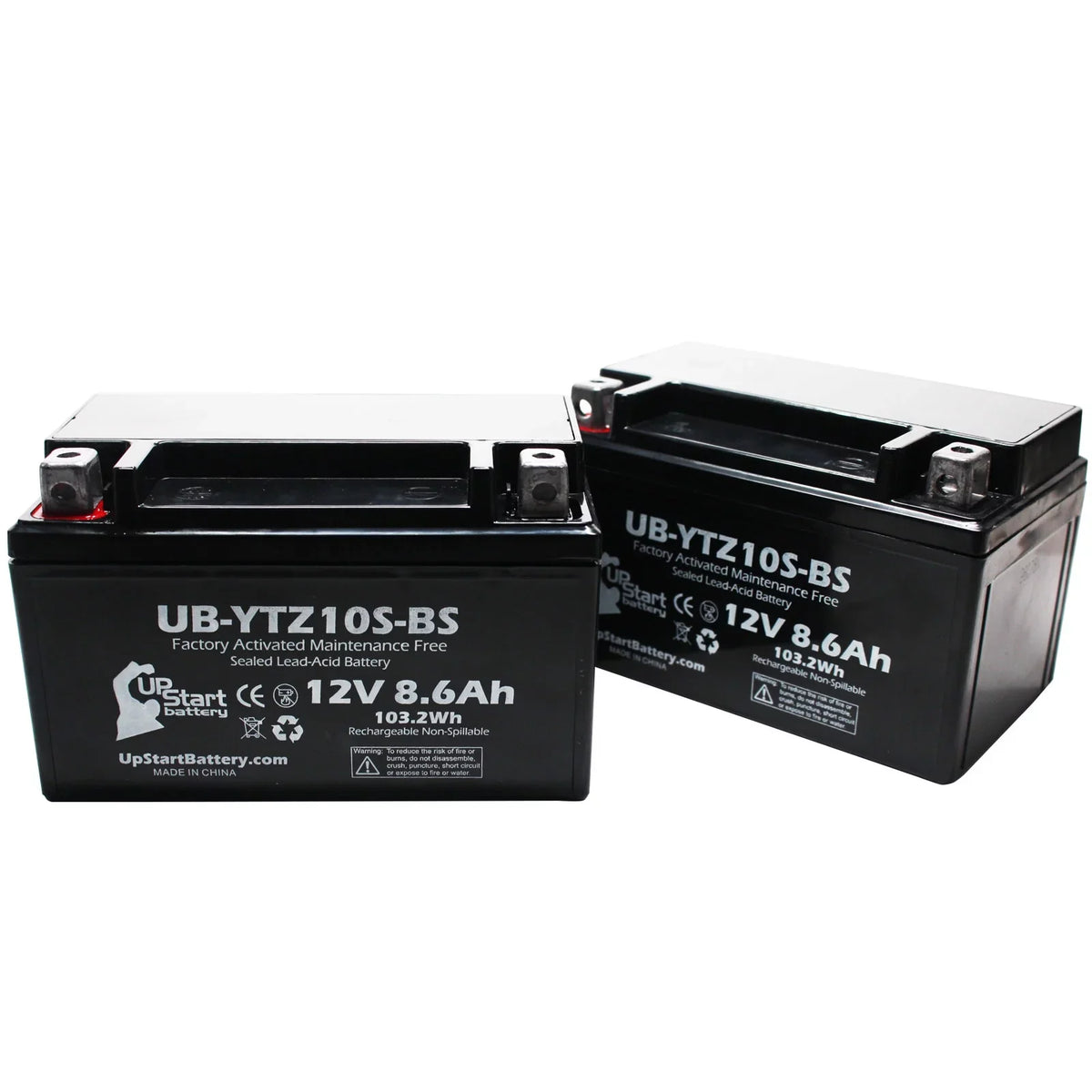 2-Pack UpStart Battery Replacement 2011 Yamaha -R1 1000CC Factory Activated, Maintenance Free, Motorcycle Battery - 12V, 8.6Ah, -YTZ10S-