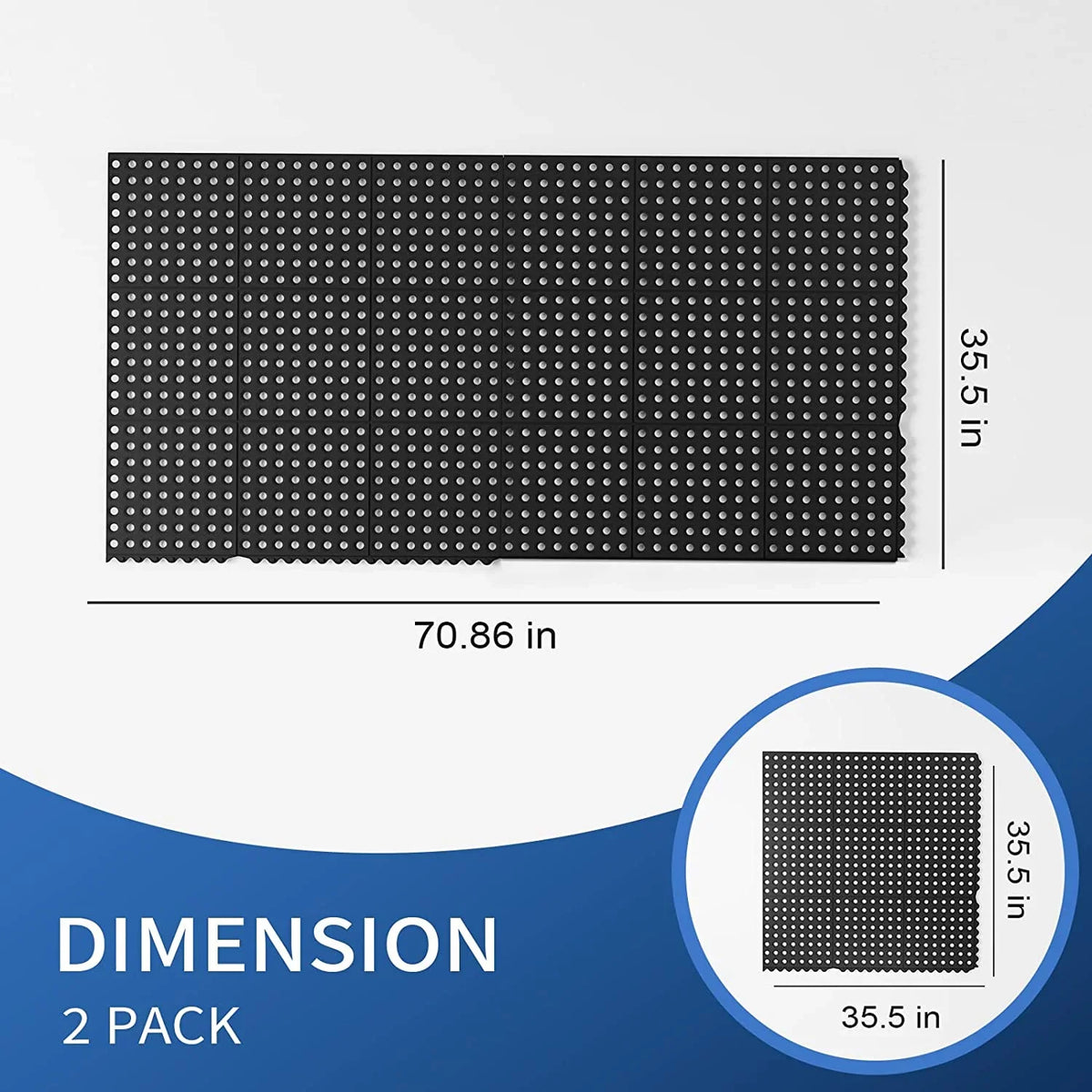 36 x 36 in. 2-Pack Interlocking Rubber Floor Mat for Restaurant Kitchen Bar Garage Anti Fatigue Flooring, Non-Slip Outdoor Shower Pool Drainage Mat
