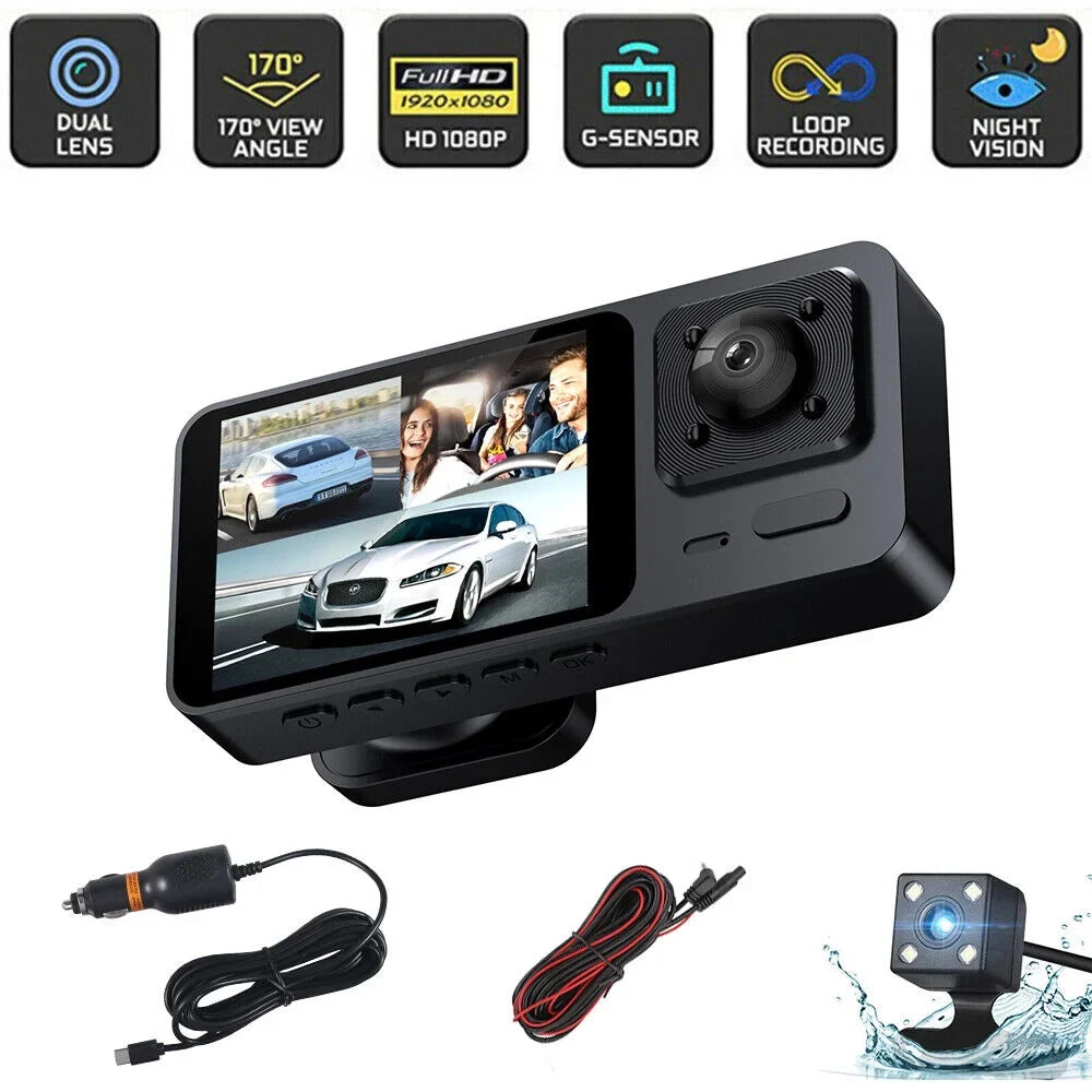1080P 3 Lens  Dual Lens Car Dash Cam Front/Rear/Inside Video Recorder Camera G-sensor