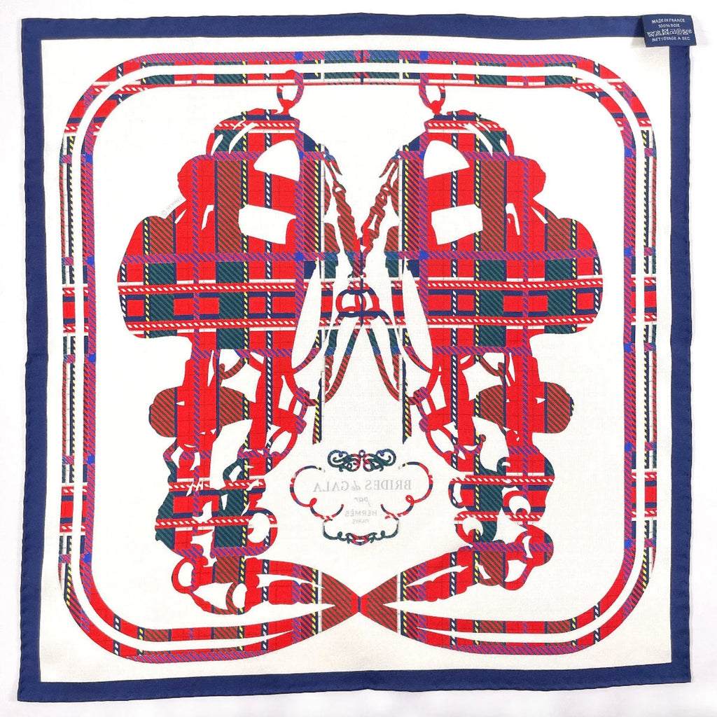 Pre-Owned  Gavroche Carre 45 Brides de Gala Tartan Scarf Muffler Silk White Women's N3123233 (Good)