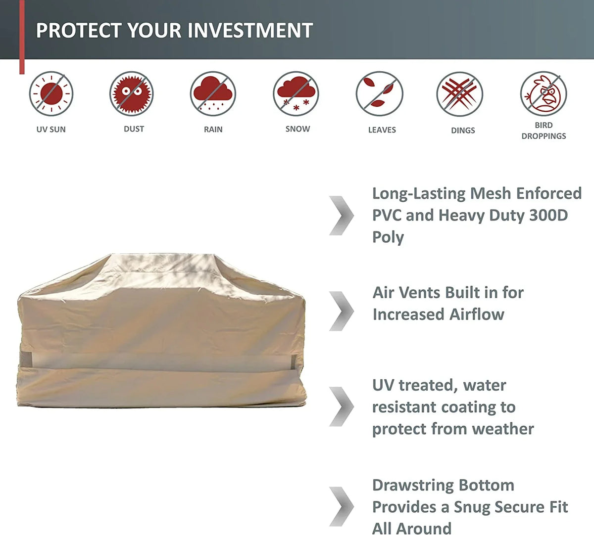 Premium Tight Weave  Island Grill All Weather Protection Covers Up To 124"