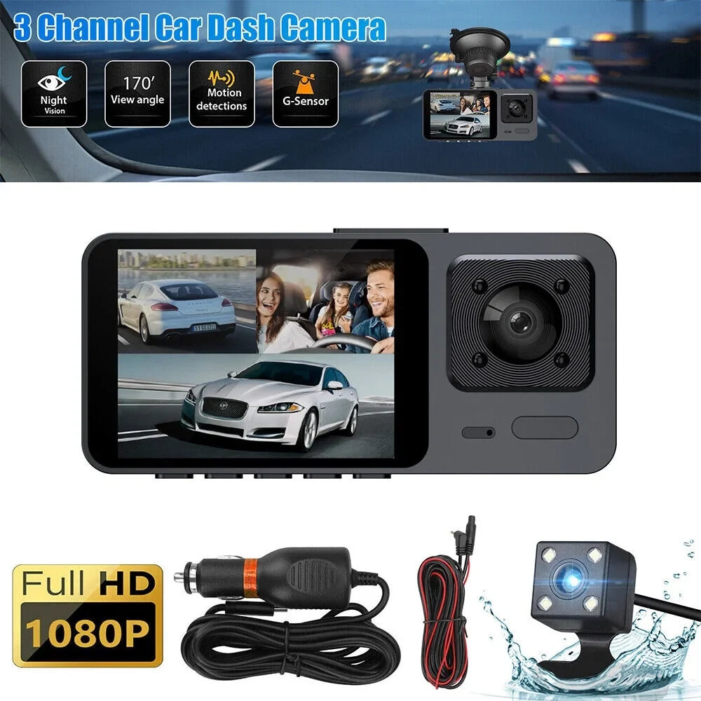 1080P 3 Lens  Dual Lens Car Dash Cam Front/Rear/Inside Video Recorder Camera G-sensor