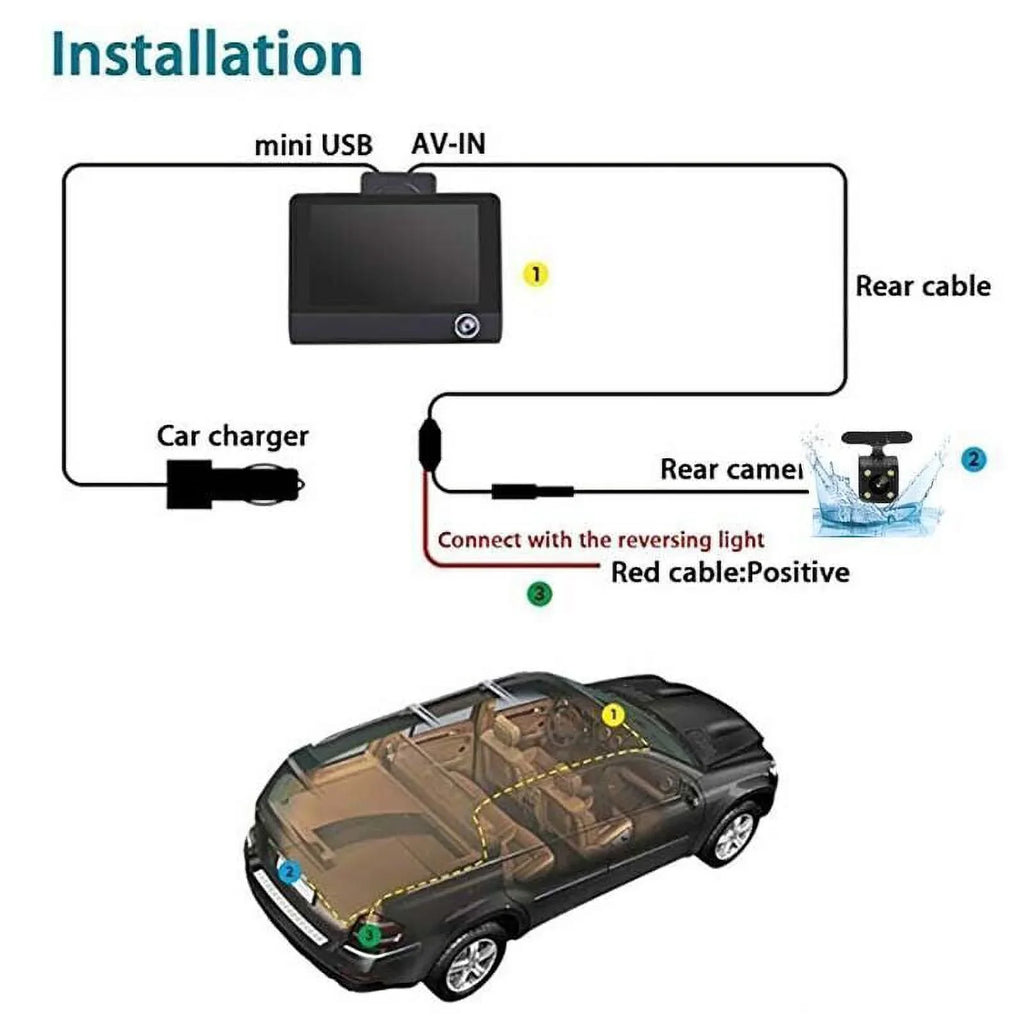 Xhy Car Dual Lens Dash Cam 1080P 4"   Front/Rear/Built-In Video Camera Driving Recorder G-Sensor, Motion Detection and Parking Monitoring