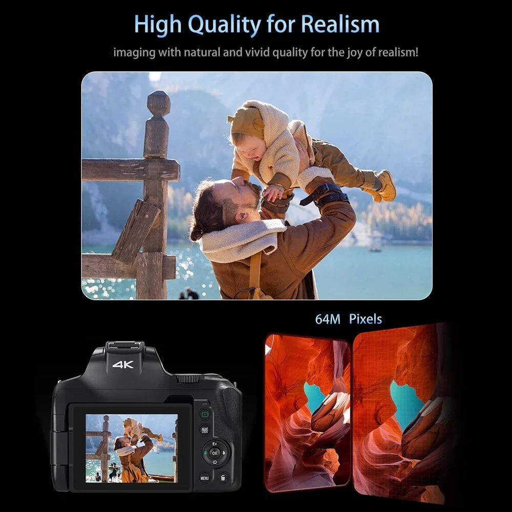 G700 4K Digital Camera WiFi Digital Video Camera Camcorder 64MP 3.0 Inch  Screen 12X Optical Zoom Auto/Manual Focus Built-in Flash Battery Electronic Stabilization with Strap for Vlogging