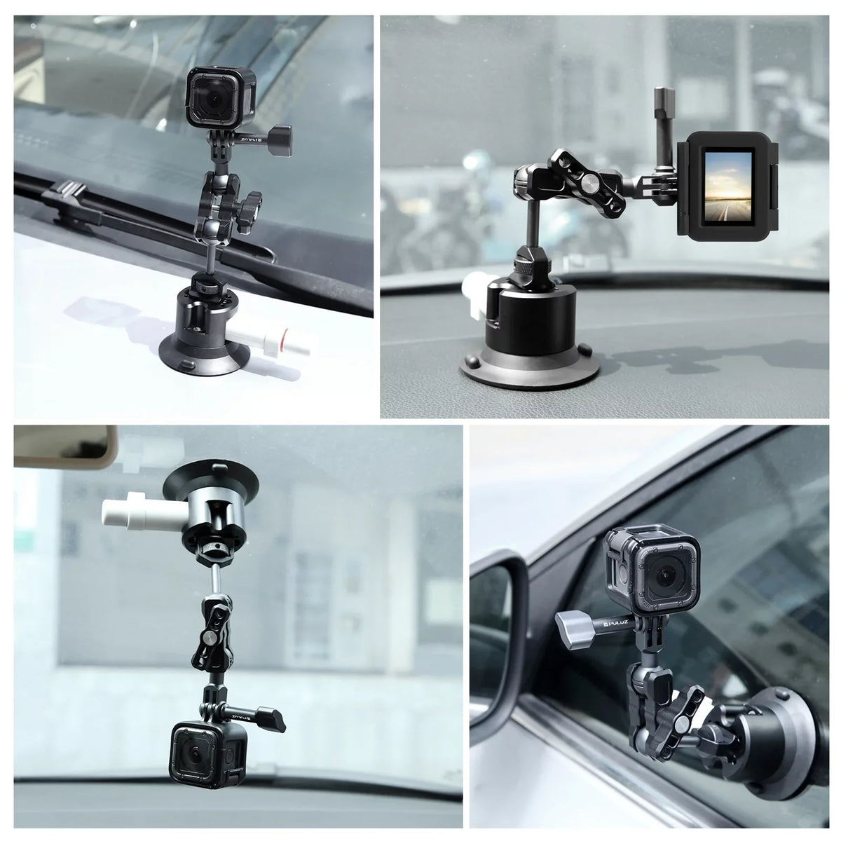 PU845B Suction Cup Mount for Action Camera Suction Camera Mount Bracket Dual 360° Rotatable Ballheads Replacement for GoPro Hero 11/10/9/8, Osmo Action 3/2