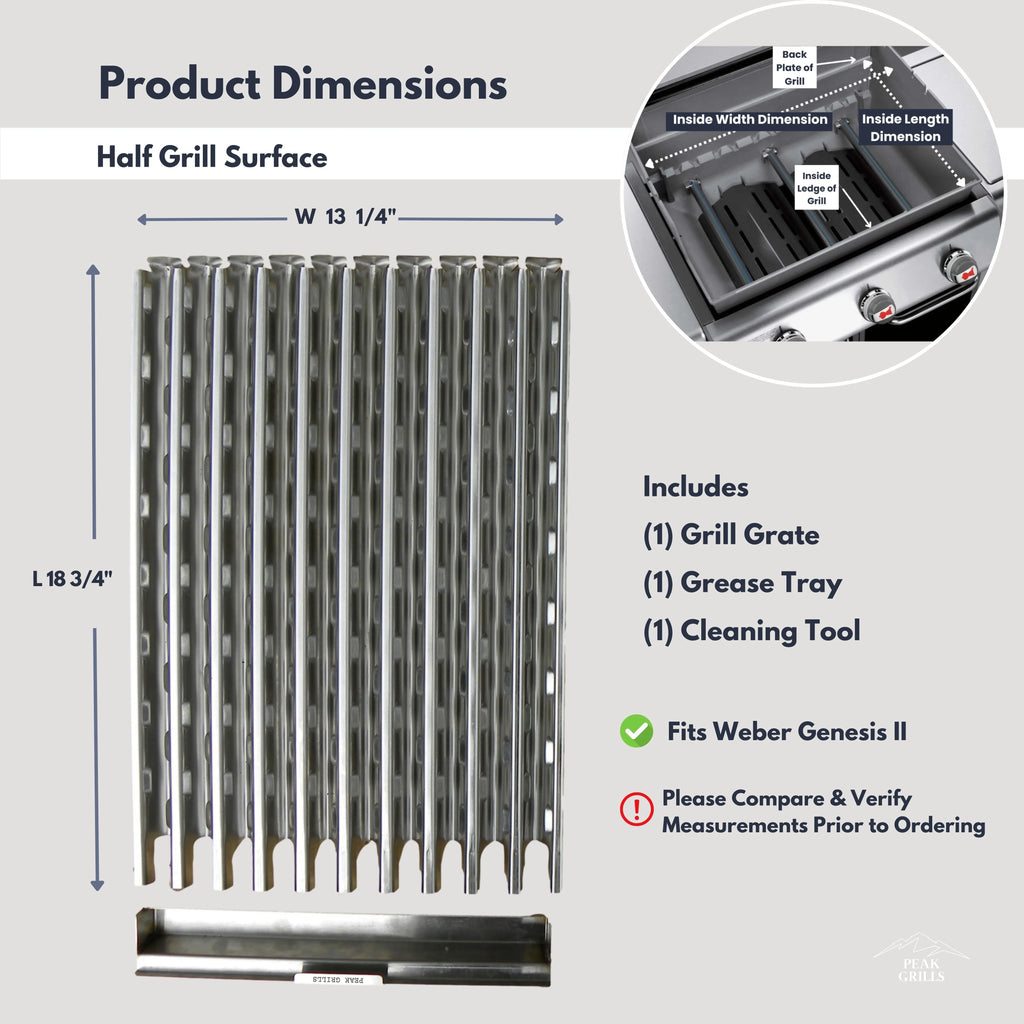 Peak Grills™ | Grill Grate Replacement System for Weber Genesis , Half Grate Surface.
