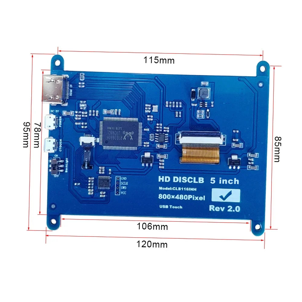 5 Inch  Capacitive Touchscreen Display 800*480 Resolution Small Portable  with   Interface Compatible with Raspberry Pi Educational Tool