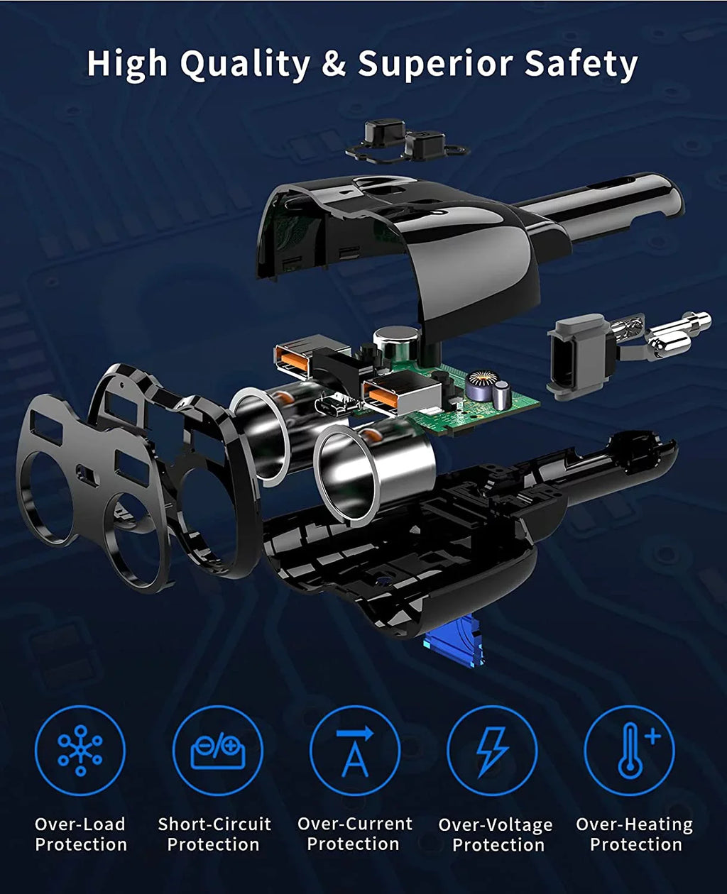 ?Upgraded? ette Lighter Splitter,  180W 2-Socket ette Lighter Adapter with Dual QC3.0 and 20W   C Car Charger Splitter for /Dash Cam/Laptop/iPad/iPhone 13 Pro Max/13/12/11