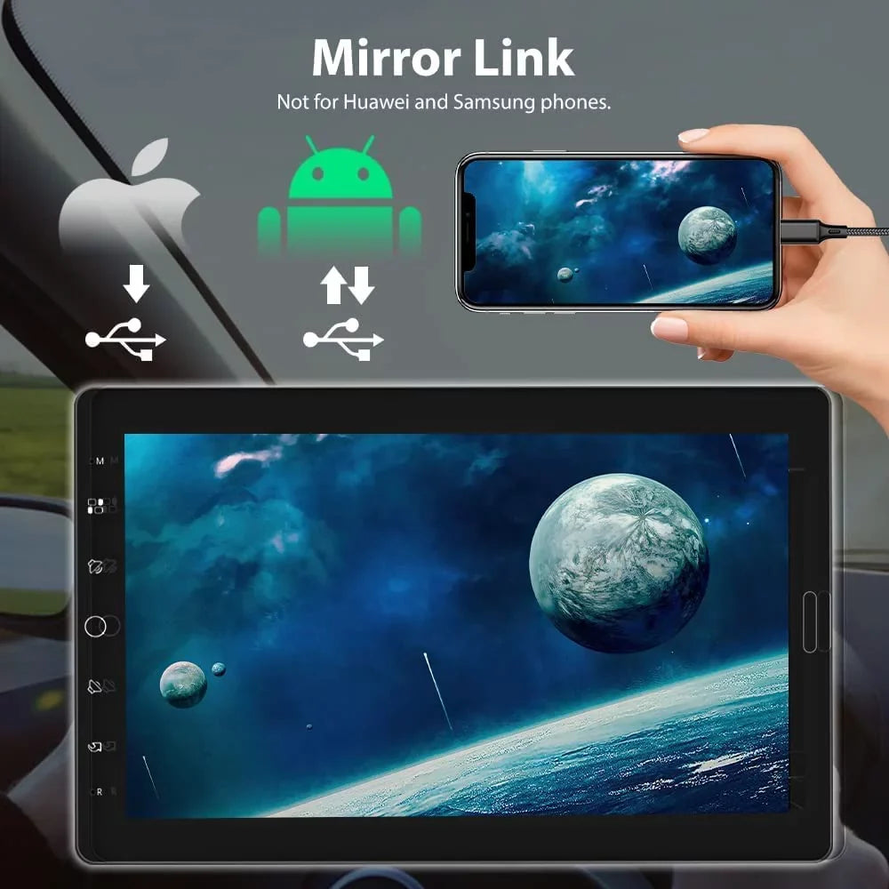 Podofo Single 1 Din 10.1'' Car Stereo Radio Apple Carplay Android Auto  Touch Screen 10 inch Car MP5 Player Bluetooth Mirror Link   Card ,with Rearview Camera