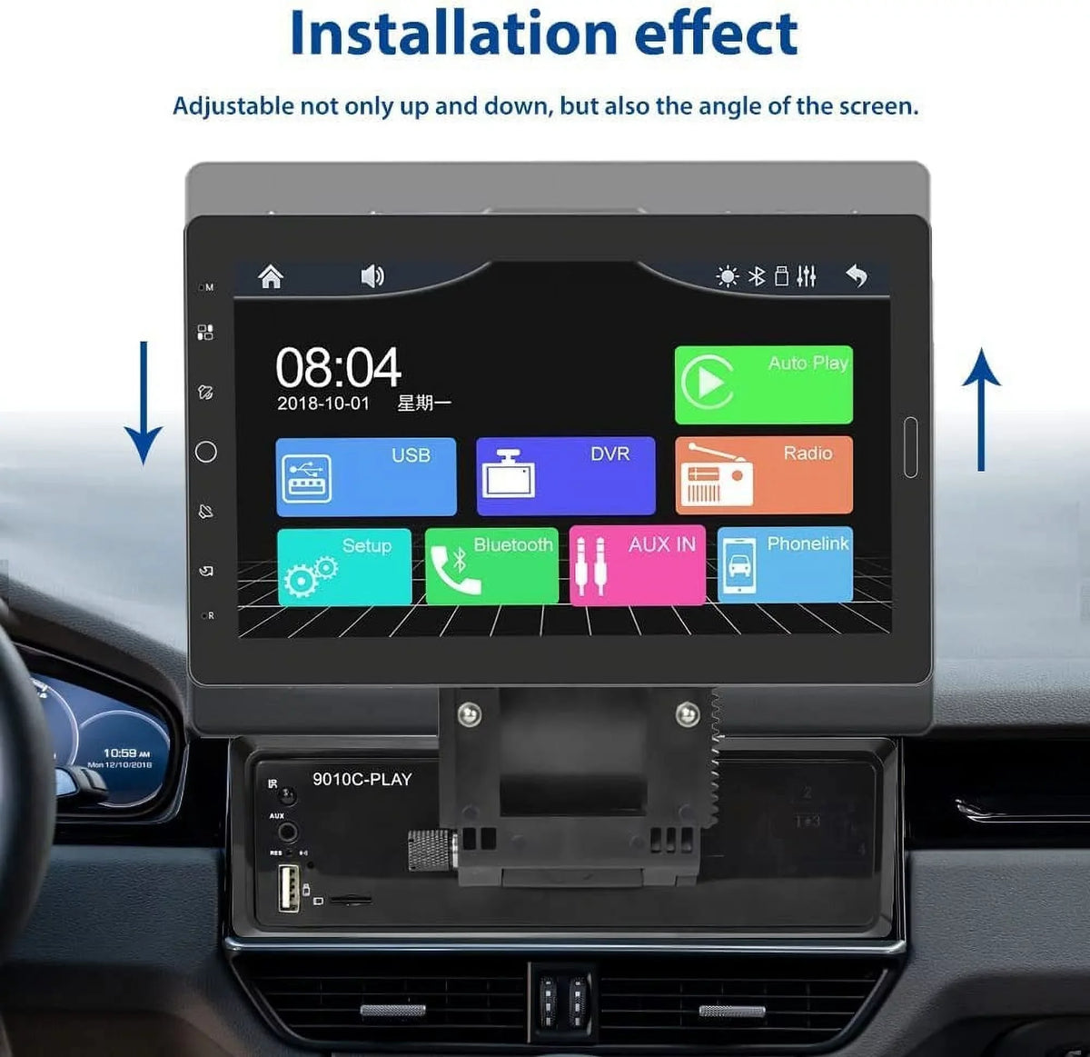 Podofo Single 1 Din 10.1'' Car Stereo Radio Apple Carplay Android Auto  Touch Screen 10 inch Car MP5 Player Bluetooth Mirror Link   Card ,with Rearview Camera