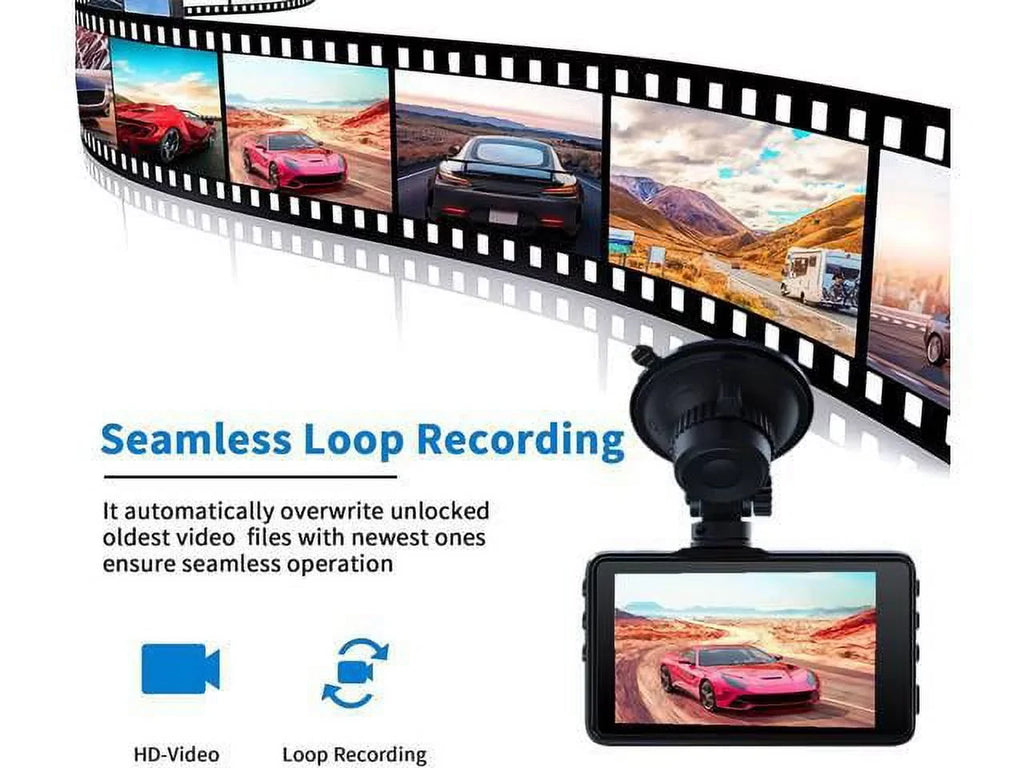 Dash Cam 1080P Full , 2 Mounting Options, On-Dashboard Camera Video Recorder Dashcam for Cars with 3"  Display, Night Vision, , Motion Detection, Parking Mode, G-Sensor, 170° Wide Angle