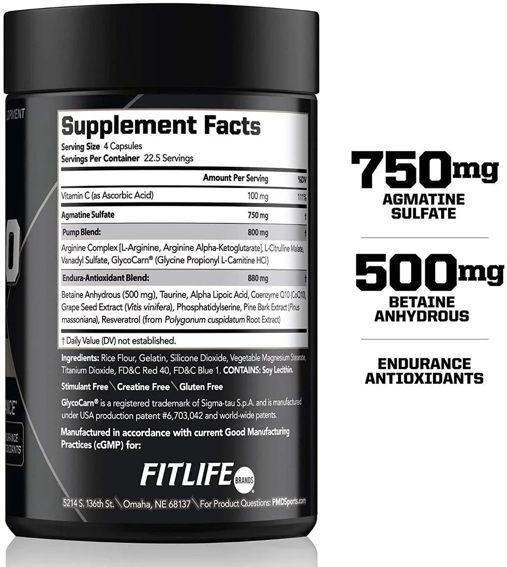 Sports Nitro cm - Nitric Oxide with Agmatine Pre Workout Supplement - Muscle Growth Pre-Workout with L Arginine - Endurance Boost for Hardcore Exercise, Training, and Bodybuilding - (90 Capsules)
