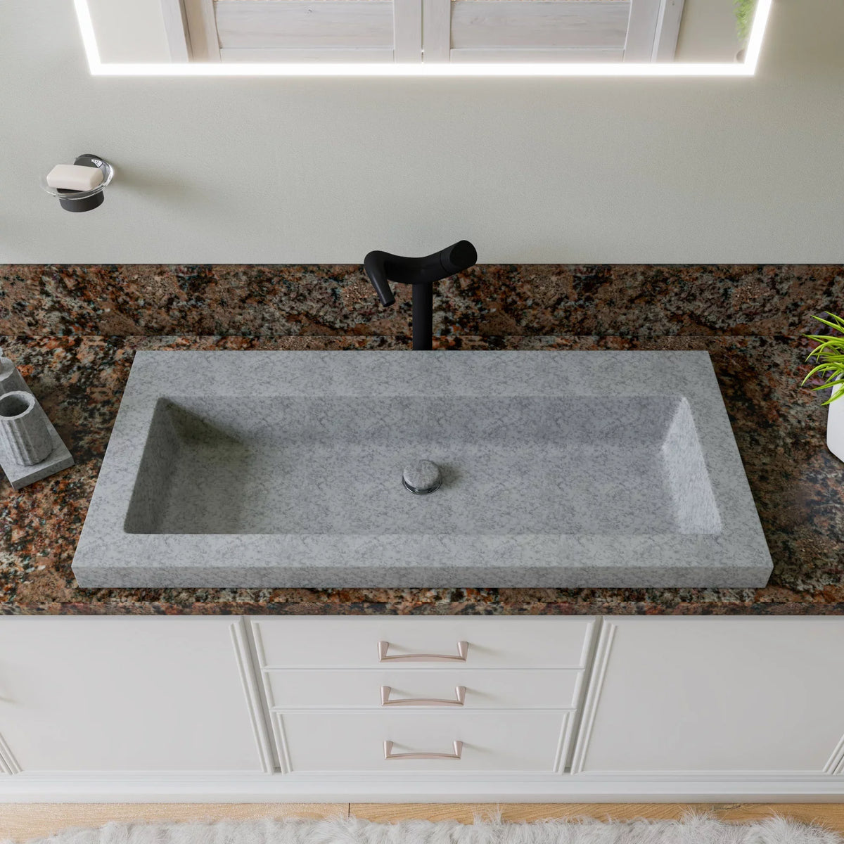 brand ABCO40TR 40" Solid Concrete Gray Matte Trough Sink for the Bathroom