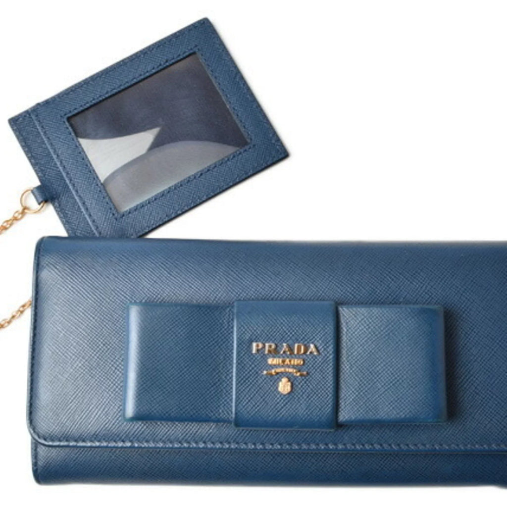 Pre-Owned Prada wallet  long 1MH132  blue   embossed leather (Good)