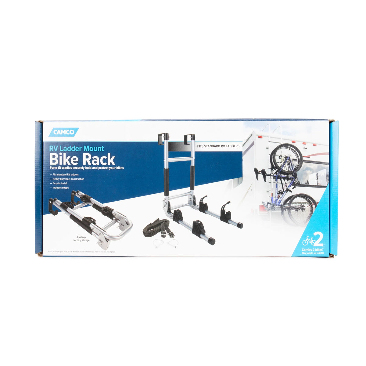Camco Camper/ Ladder Mount Bike Rack | Holds Up to 2 Bikes | Black & Silver (51492)