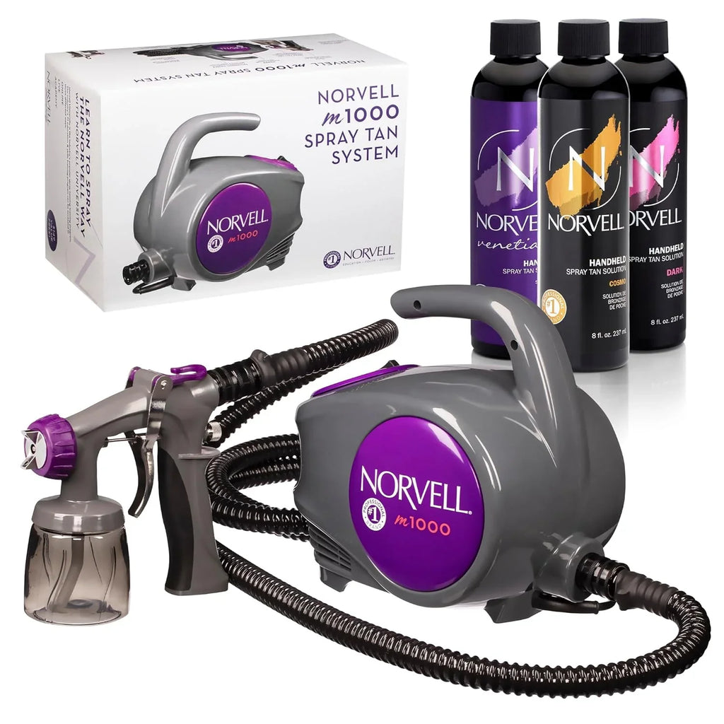 Norvell Sunless Kit - M1000 Mobile  Spray Tan Airbrush Machine + 8 oz Tanning Solutions in Ultra Vivid 'Cosmo', Venetian and Dark + Norvell Training Program (Retail Value $490)