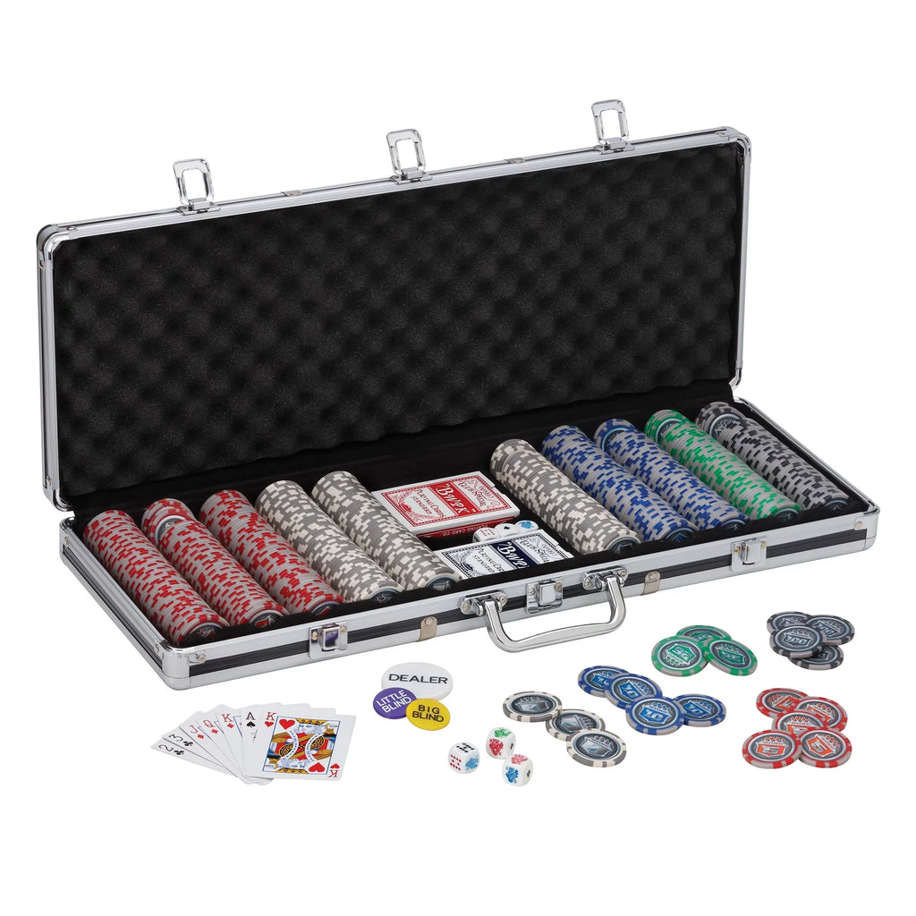 Fat Cat Folding Texas Hold'Em Table, Fat Cat Bling 13.5 Grams 500Ct Poker Chip Set, and Poker Chip Tray- 2pc.