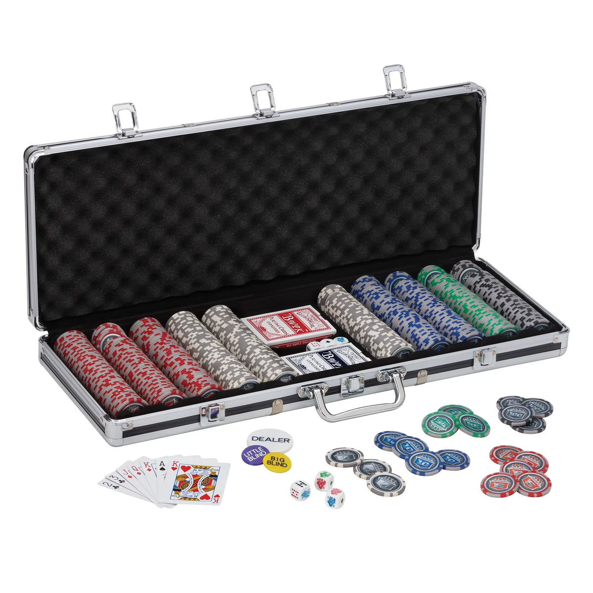 Fat Cat Folding Texas Hold'Em Table, Fat Cat Bling 13.5 Grams 500Ct Poker Chip Set, and Poker Chip Tray- 2pc.