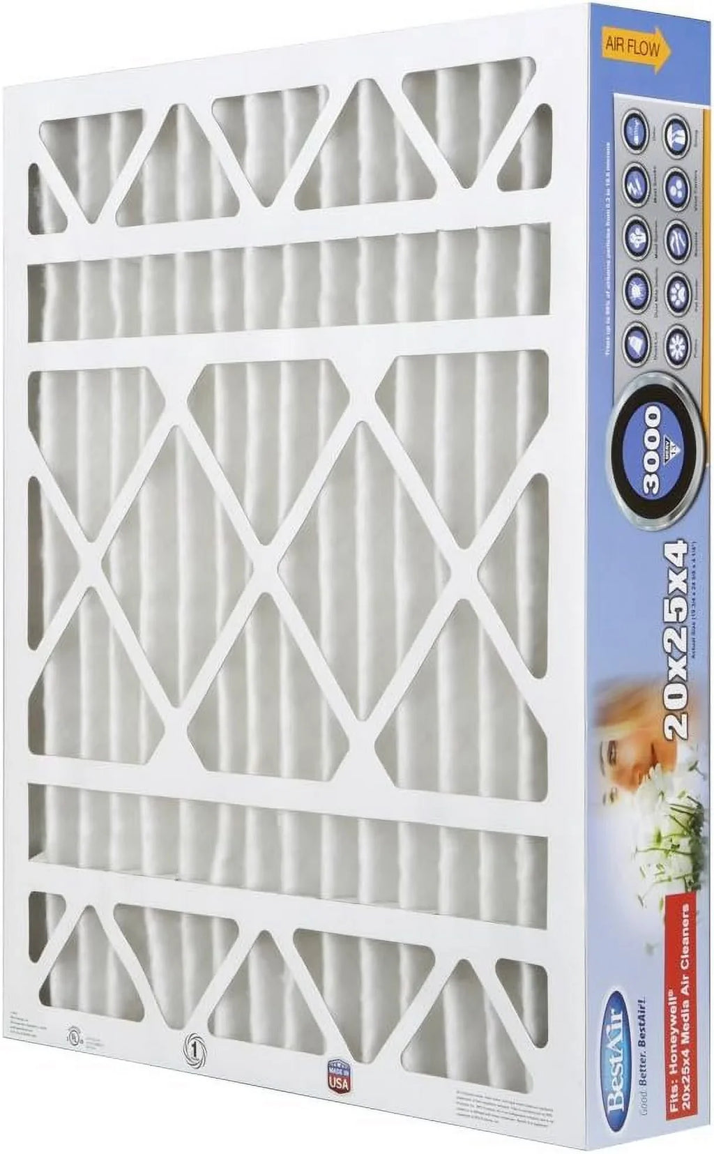 BestAir HW2025-13R  Furnace Air Filter, 20" x 25" x 4",  13, Removes Allergens & Contaminants, Fits 100%, For Honeywell Models, Pack of 3