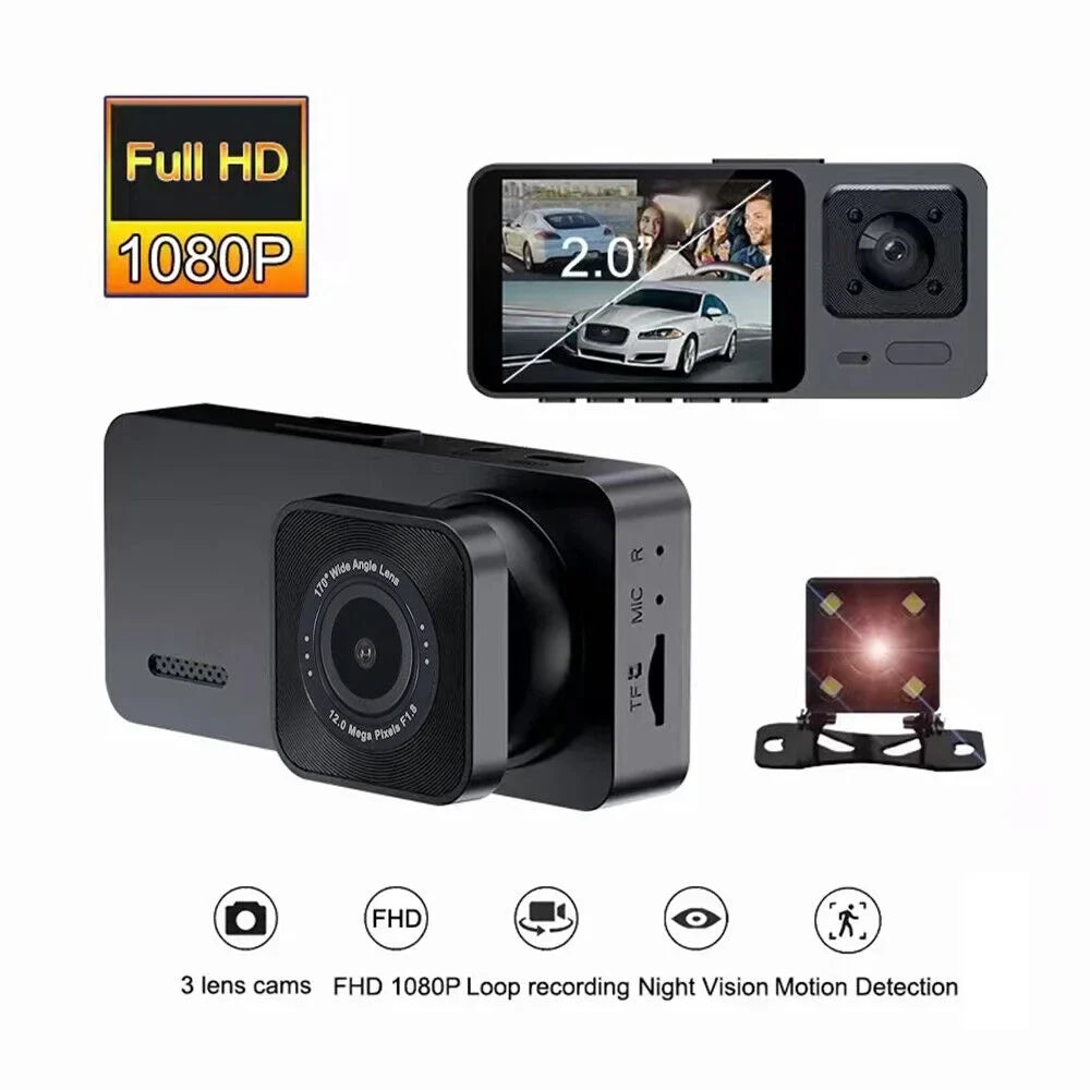 1080P 3 Lens  Dual Lens Car Dash Cam Front/Rear/Inside Video Recorder Camera G-sensor