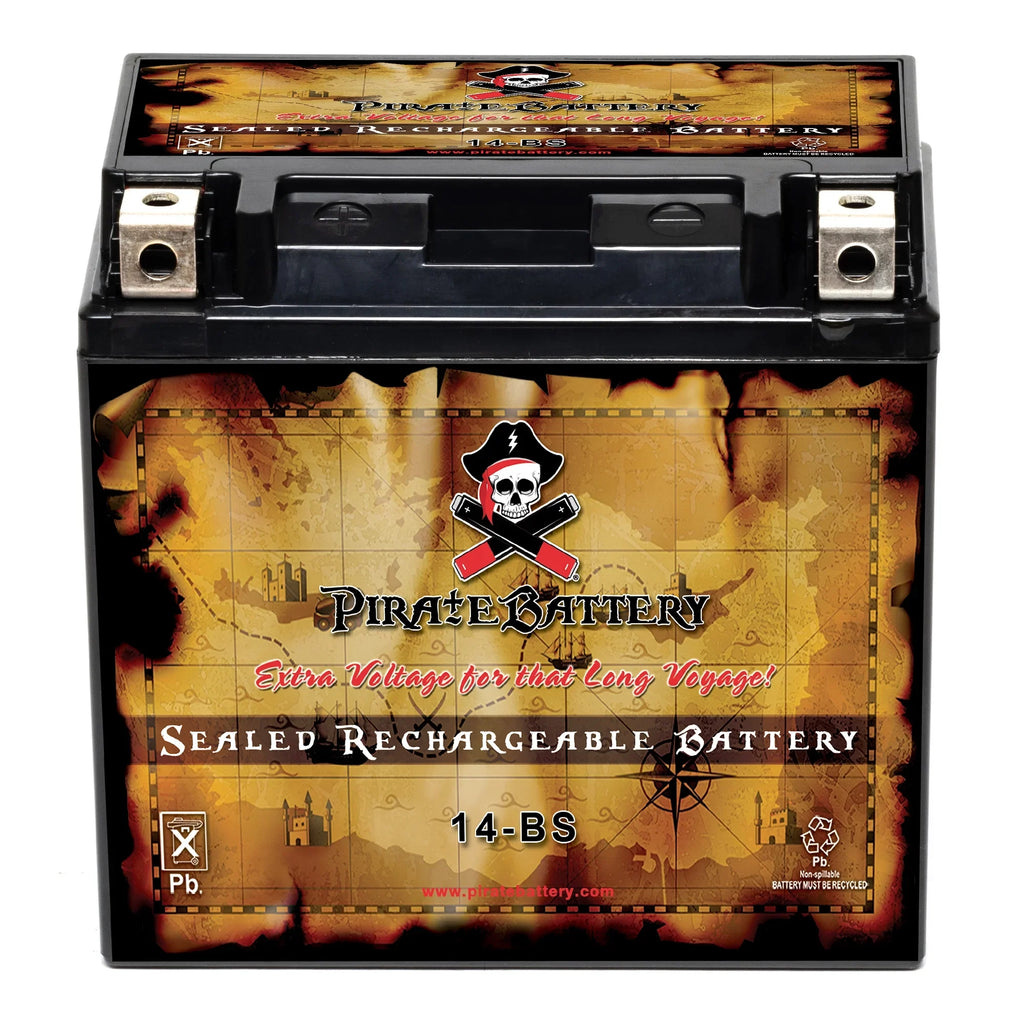 Pirate Battery YTX14- (14- 12 Volt,12 Ah, 200 ) Motorcycle Battery for Kawasaki 800cc Vn800-a, B, C, E Vulcan, Classic, Drifter 1995