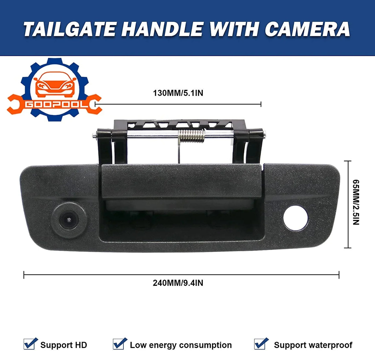 Tailgate Handle Backup Camera Rear View Compatible with 2009-2017 Dodge Ram 1500 2500 3500（ Connector）