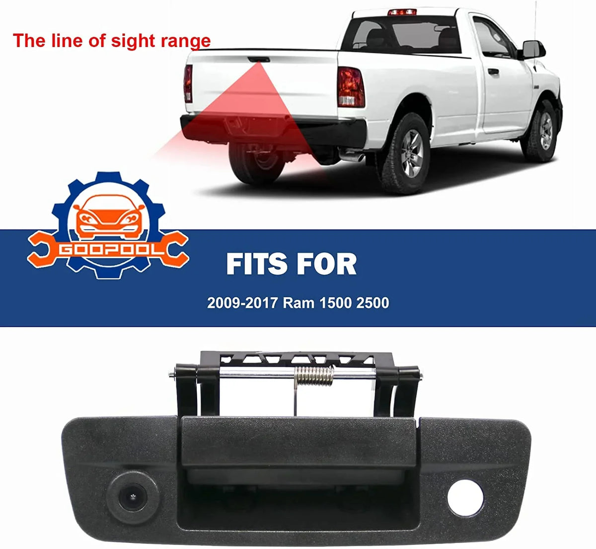 Tailgate Handle Backup Camera Rear View Compatible with 2009-2017 Dodge Ram 1500 2500 3500（ Connector）