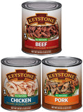 (6 Cans - 2 of Each) Keystone All Natural Beef, Chicken and Pork 28oz Cans Combo  Emergency Survival Ready to eat Long Shelf Life Camping Food