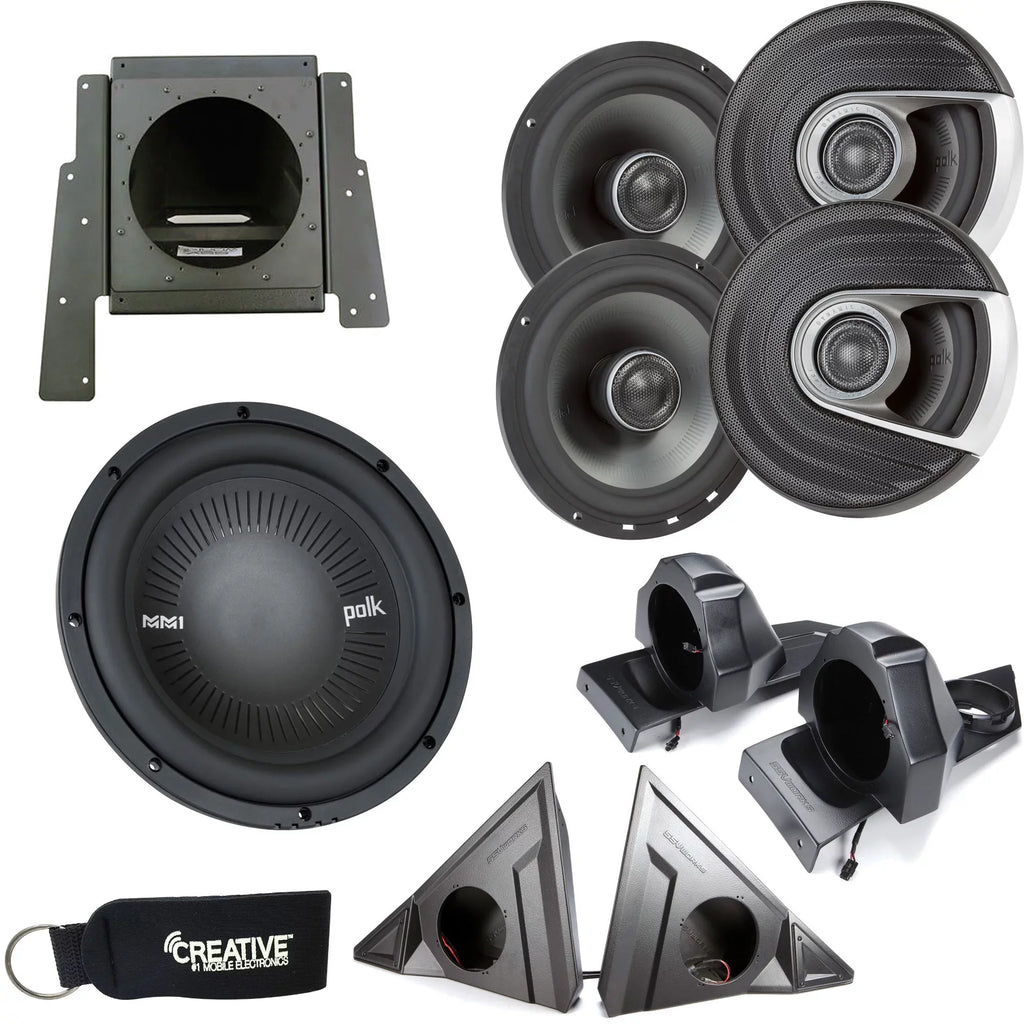 Works For Polaris Slingshot - Front & Rear Speaker Pods with Polk MM652 Speakers & Sub Enclosure with MM1042SVC Sub