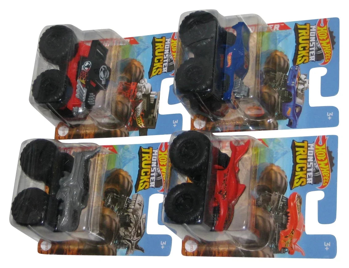 Hot Wheels Monster Trucks (2021) Mini Toy Truck Lot - (Rodger Dodger, Lava Shark, Mega-Wrex & Bone Shaker)