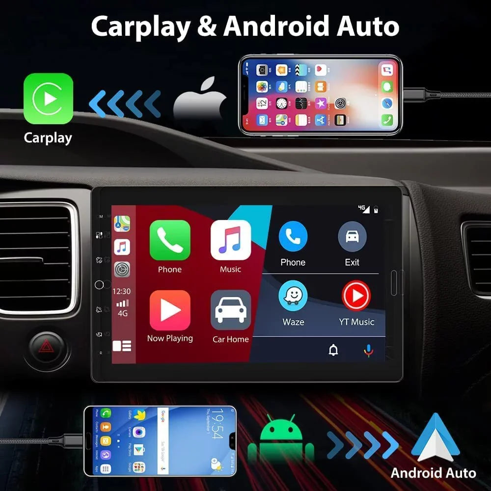 Podofo Single 1 Din 10.1'' Car Stereo Radio Apple Carplay Android Auto  Touch Screen 10 inch Car MP5 Player Bluetooth Mirror Link   Card ,with Rearview Camera