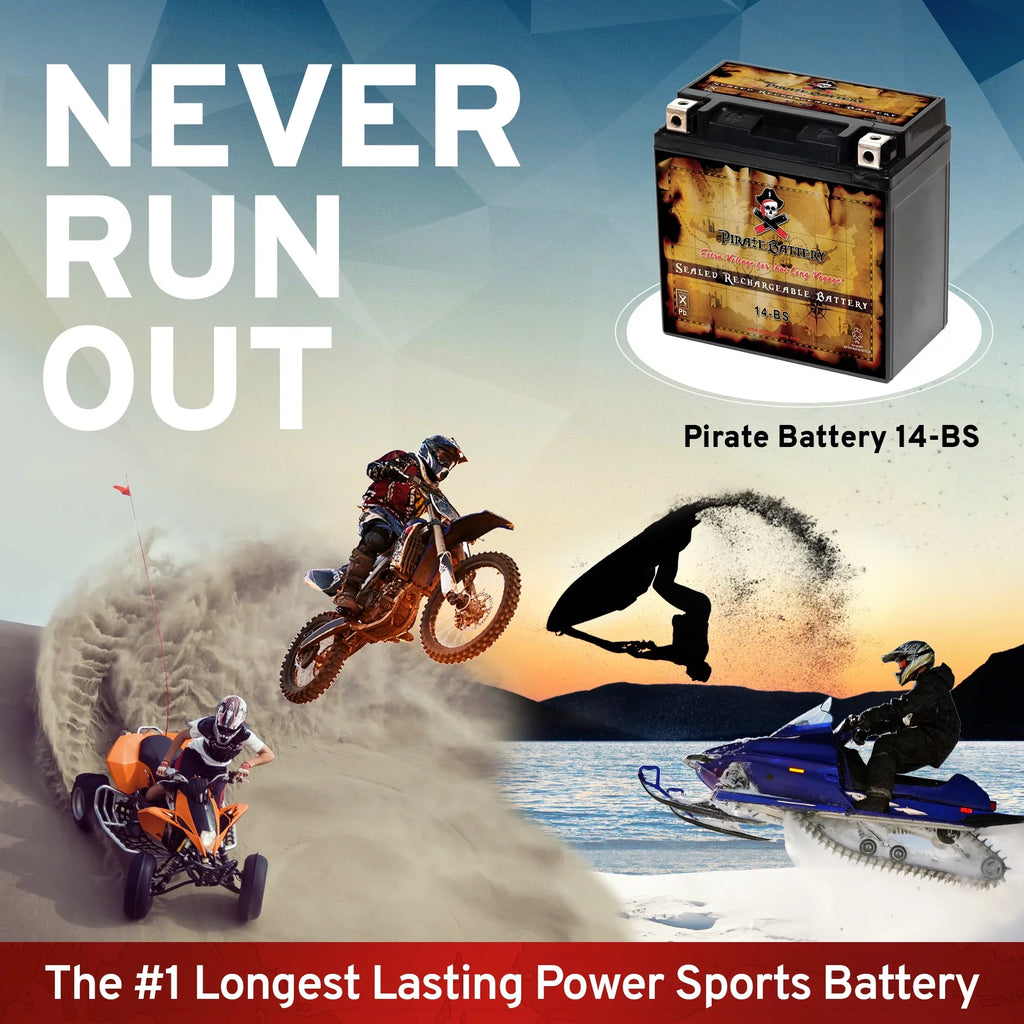Pirate Battery YTX14- (14- 12 Volt,12 Ah, 200 ) Motorcycle Battery for Kawasaki 800cc Vn800-a, B, C, E Vulcan, Classic, Drifter 1995