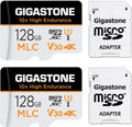 [10x High Endurance] Gigastone 128GB 2-Pack  Micro  Card, 4K Video Recording, Security Cam, Dash Cam, Surveillance Compatible 100MB/s, U3 C10, with Adapter