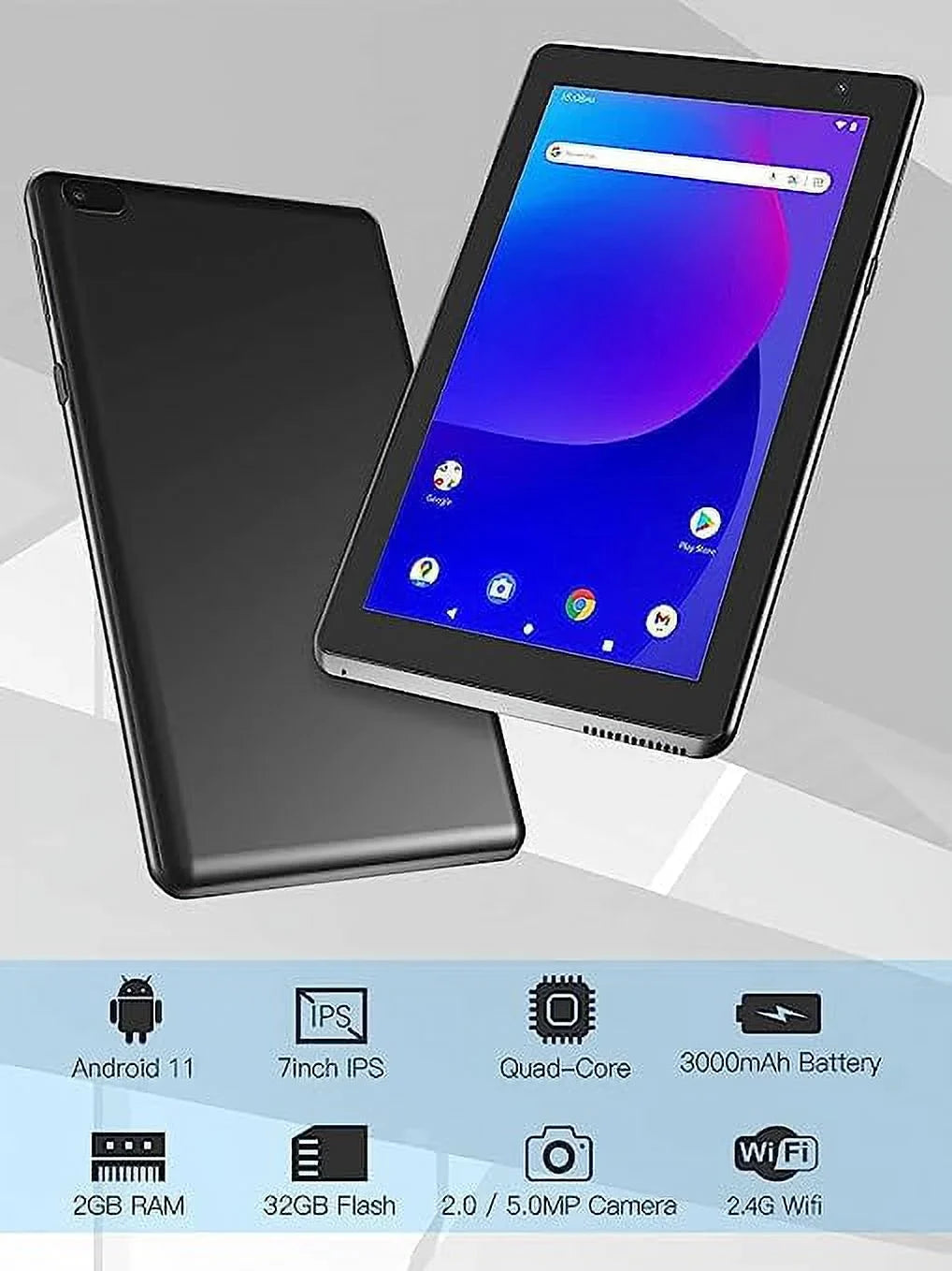 7 Inch Tablet, Android 11 Tablet , 32GB Storage 2GB  Tablets Quad-Core Processor Android 11 Tablet  Dual Camera, WiFi, Bluetooth Computer Tablet (Black)