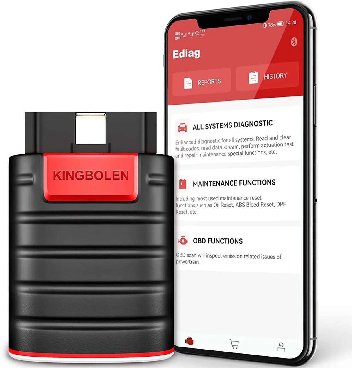 Ediag OBD2 Scanner Bluetooth for iPhone & Android, All Systems Bidirectional Diagnostic Tool with  Coding, 15+ Reset Functions, All Software 1 Year Free
