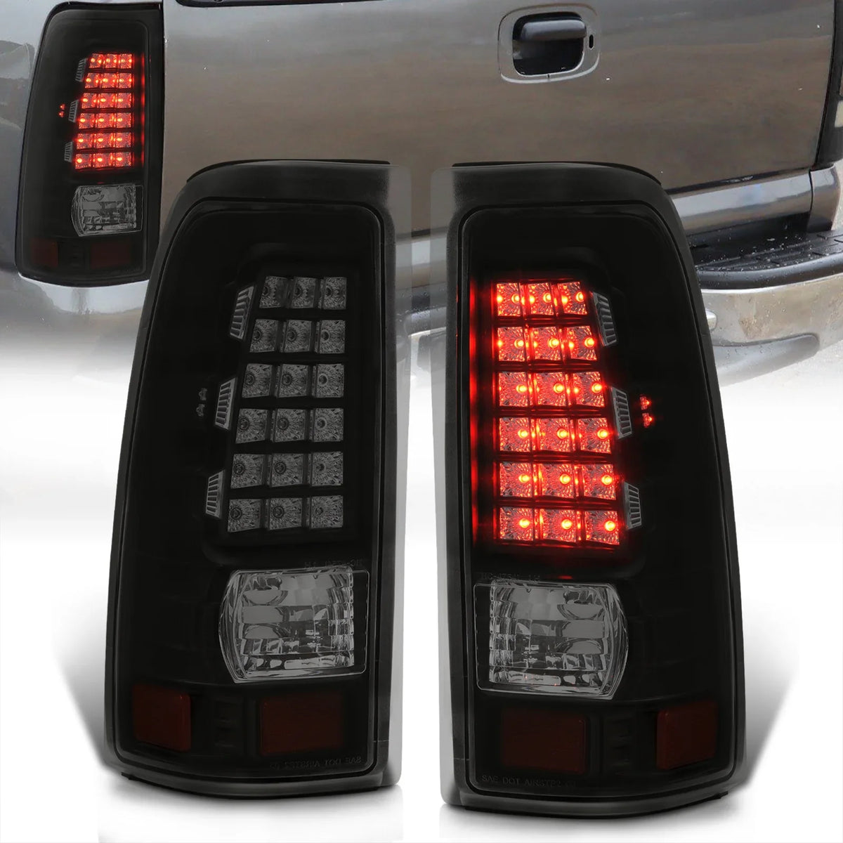 Distributors Smoked Lens Black Housing  Tail Lights Brake Stop Signal Driving Lamps Pair Compatible/Replacement For Chevy Silverado  Sierra Fleetside 1999 2000 2001 2002 2003 2004 2005 2006