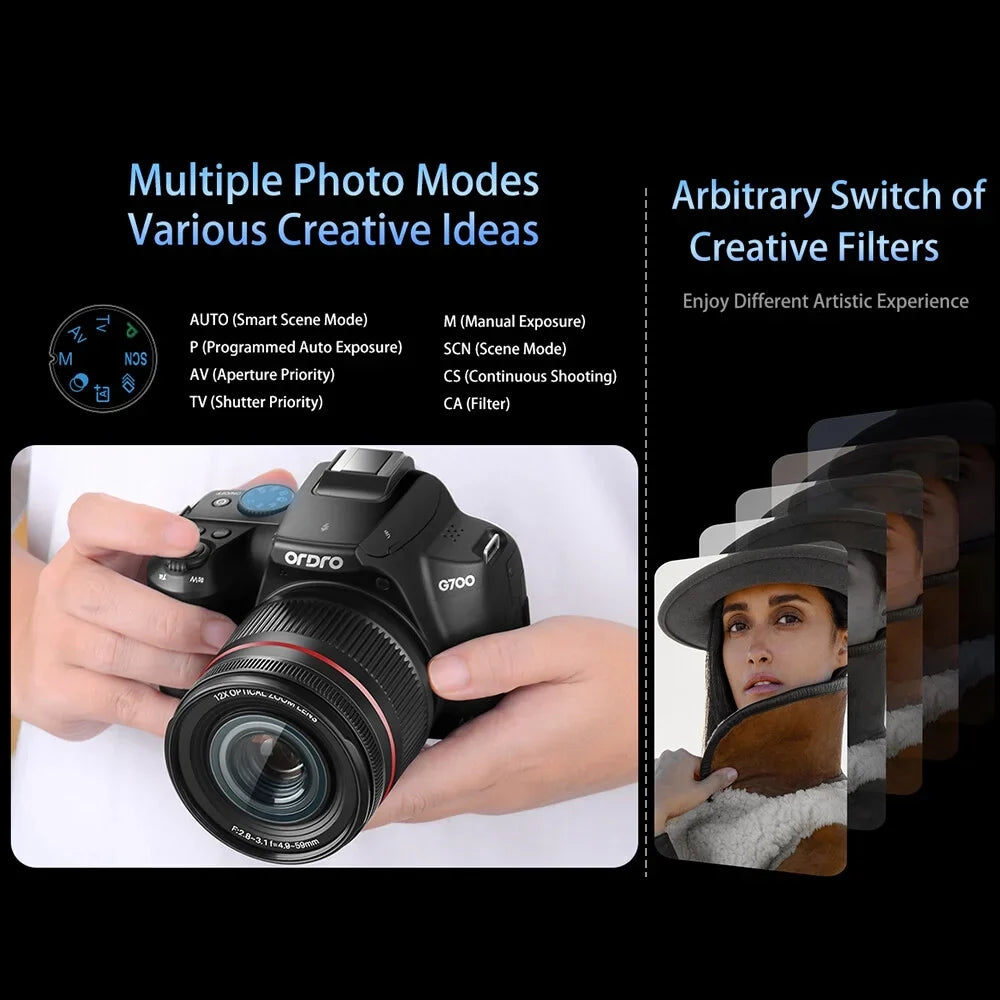 G700 4K Digital Camera WiFi Digital Video Camera Camcorder 64MP 3.0 Inch  Screen 12X Optical Zoom Auto/Manual Focus Built-in Flash Battery Electronic Stabilization with Strap for Vlogging