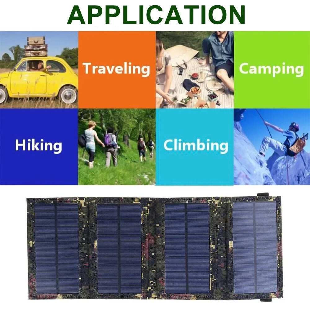 80W  Solar Panel Folding Power Bank Outdoor Camping Hiking Phone Charger