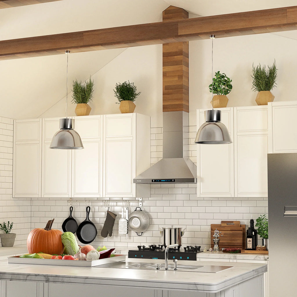 HisoHu Wall Mount Kitchen Hood Range Hoods with Ducted/Ductless Convertible Duct, 36 Inch 780  Stainless Steel Vent Hood, 4 Speed Gesture Sensing Exhaust Hood with Dimmable  lights(A02-36")