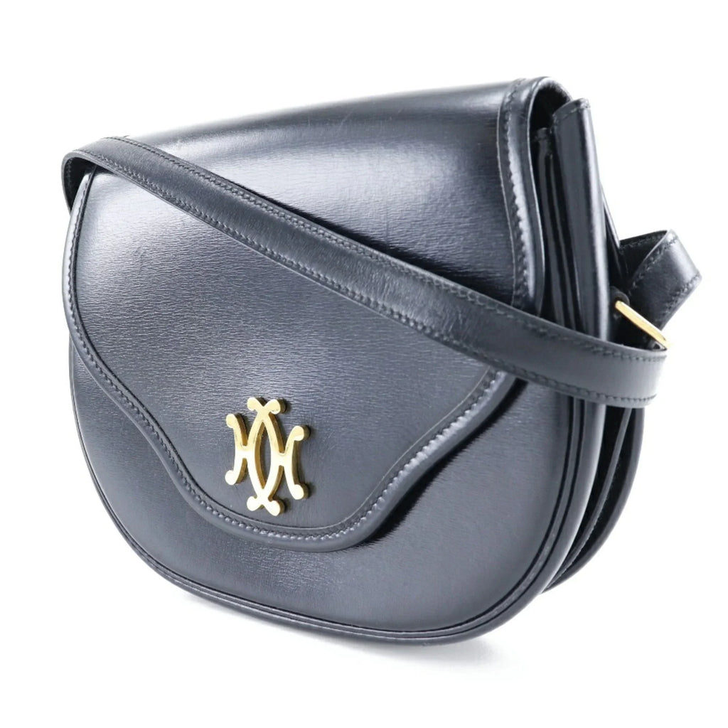 Pre-Owned Hermes  Double H Shoulder Bag Vintage Calf Made in France 1983 Black/Gold Hardware 〇M Crossbody Snap Button Ladies (Fair)