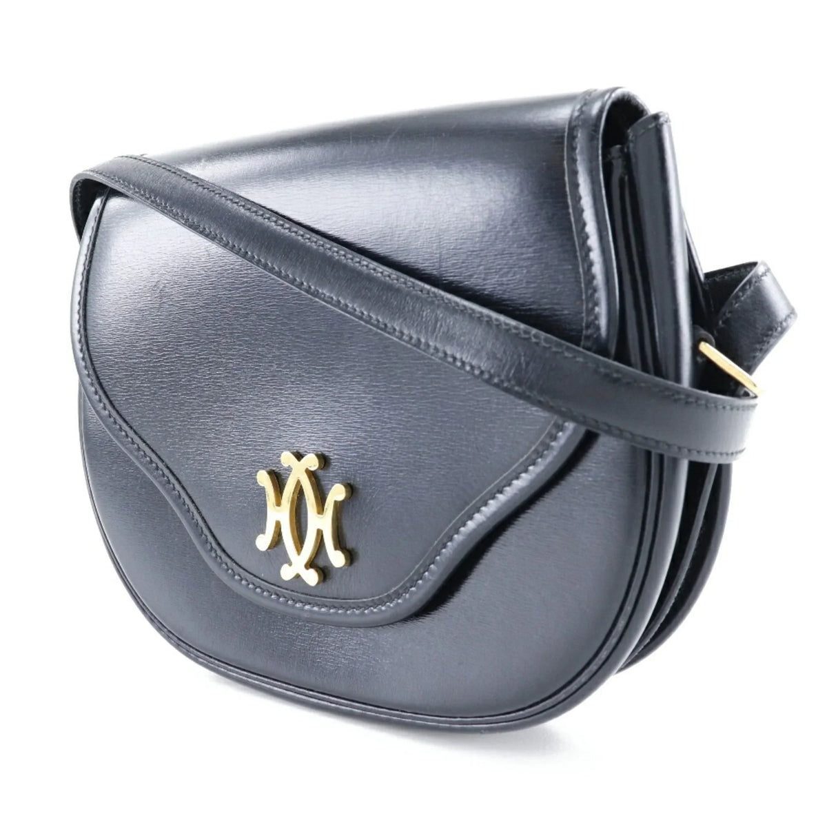 Pre-Owned Hermes  Double H Shoulder Bag Vintage Calf Made in France 1983 Black/Gold Hardware 〇M Crossbody Snap Button Ladies (Fair)