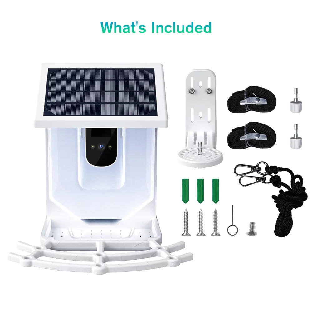 Smart Bird Feeder with Camera, 1080P  Camera Auto Capture Bird Videos & Solar Panel,  Identify Bird Species,  Control 2.4G Wi-Fi Bird House, White