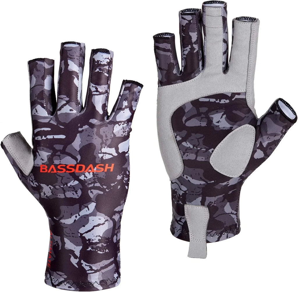 Sun Protection Fingerless Hunting Fishing Gloves  50+ Men s Women s  Gloves for Kayaking Paddling Hiking Cycling Driving Shooting Training Black Camo X-Large