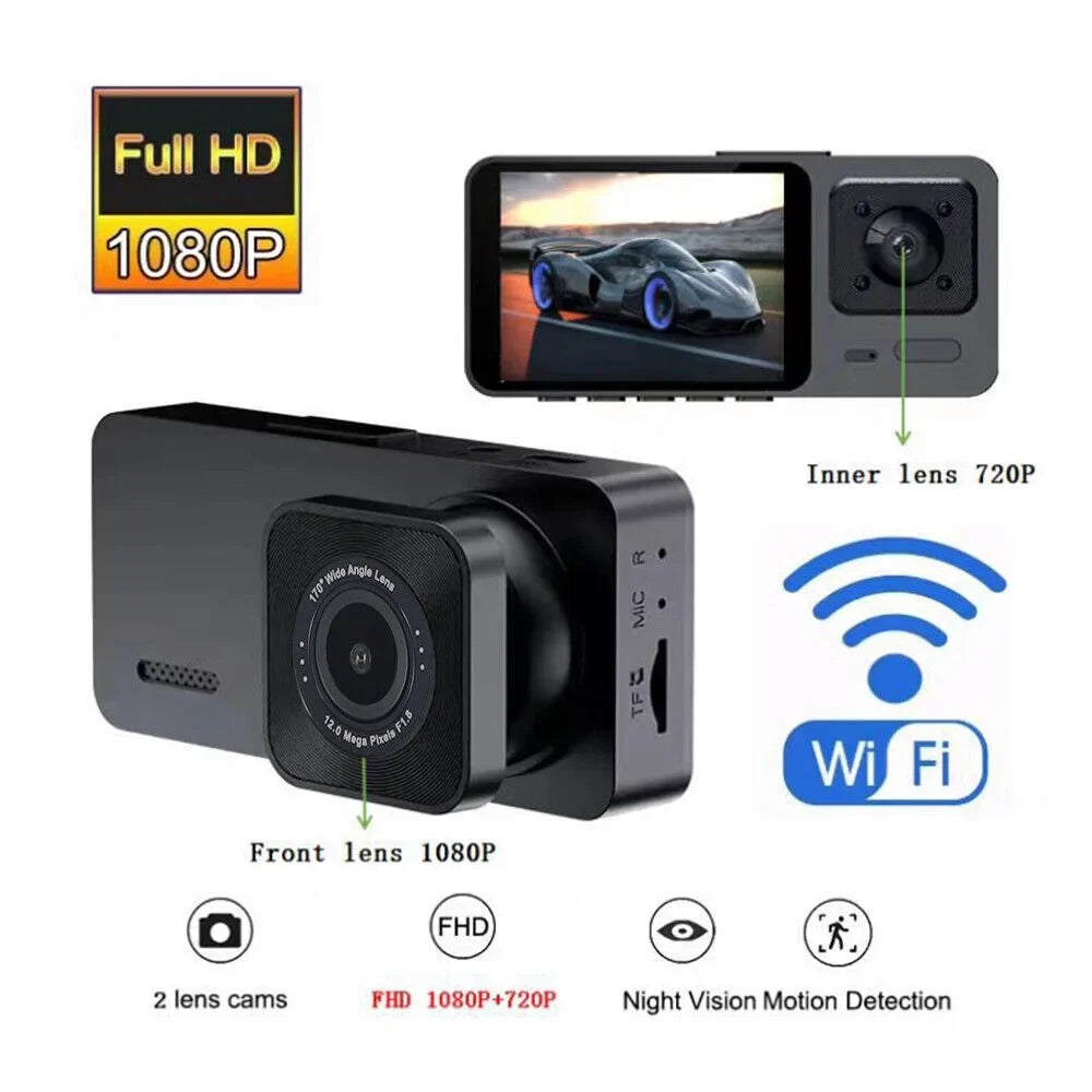 1080P 3 Lens  Dual Lens Car Dash Cam Front/Rear/Inside Video Recorder Camera G-sensor