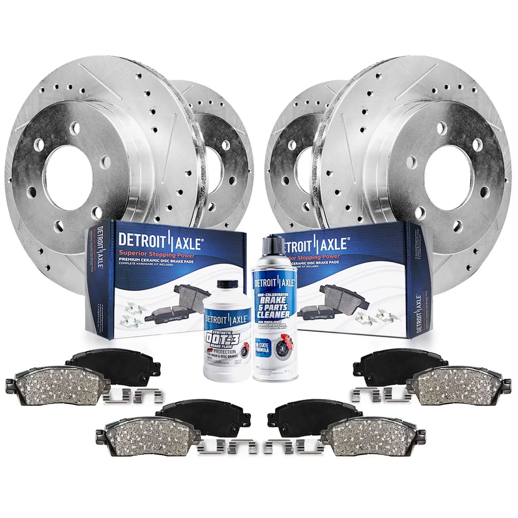 Detroit Axle - Brake Kit for 2012-2020 Ford F-150 Drilled Slotted Brake Rotors Ceramic Brakes Pads 2013 2014 2015 2016 2017 2018 2019 Replacement: 13.78'' Front and 13.70'' Rear Rotors