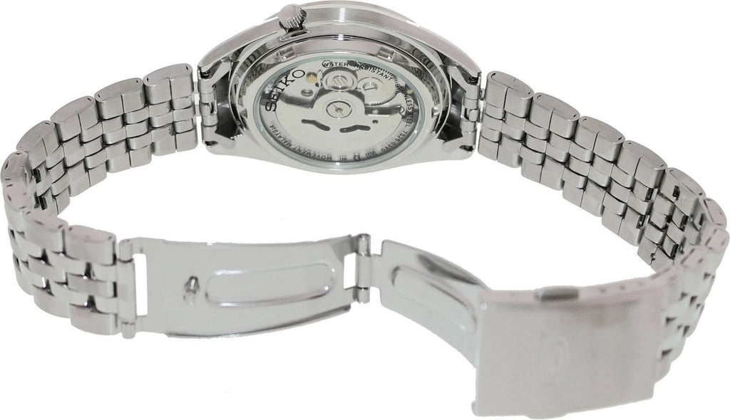 Seiko Men's 5 Automatic Watch - White/Silver Dial with Gold-Tone - Steel Bracelet