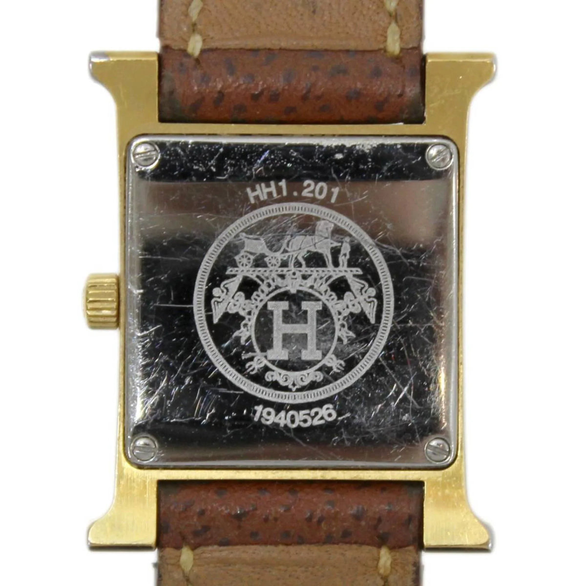 Pre-Owned  Hermes H Watch Ladies Quartz Gold x Brown Dial: White HH1.201 □G (Good)