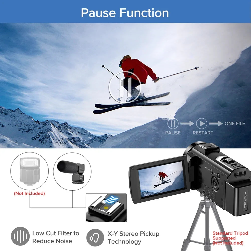 Video Camera Camcorder YouTube Vlogging Camera  1080P 30FPS 24MP 16X Digital Zoom 3"  270 Degrees Rotatable Screen Digital Camera Recorder with Microphone,Remote Control,2 Batteries