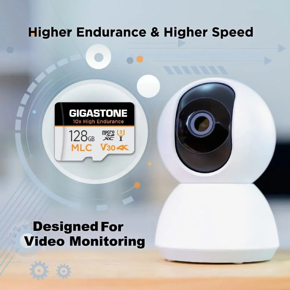 [10x High Endurance] Gigastone 128GB 2-Pack  Micro  Card, 4K Video Recording, Security Cam, Dash Cam, Surveillance Compatible 100MB/s, U3 C10, with Adapter