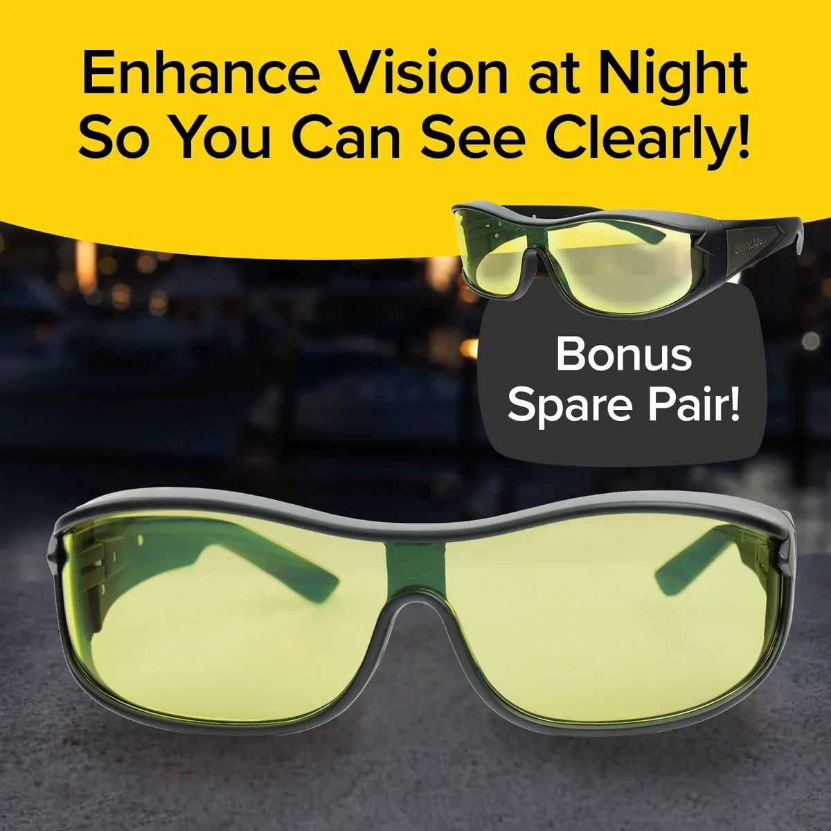 BattleVision Night Vision Wraparounds Green Night Driving Glasses, ---